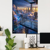 Futuristic City Sunset Wall Art Poster (Thuiskantoor)