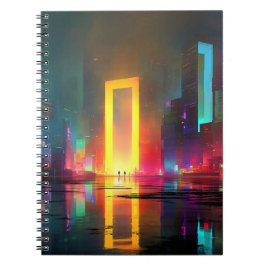 Futuristic City with Radiant Neon Portal Notitieboek