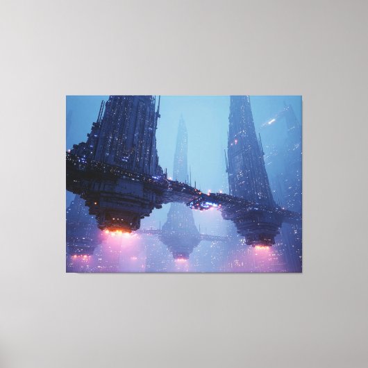 Futuristic Cityscape with Hovering Structures Canvas Afdruk (Voorkant)