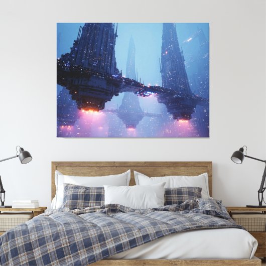 Futuristic Cityscape with Hovering Structures Canvas Afdruk (Insitu (Slaapkamer))