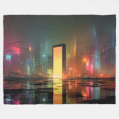 Futuristic Cityscape with Neon Reflections Fleece Deken (Voorkant (Horizontaal))