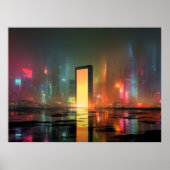 Futuristic Cityscape with Neon Reflections Poster (Voorkant)