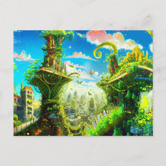 Futuristic Colorful Plant City, door AI gegenereer Briefkaart (Voorkant)