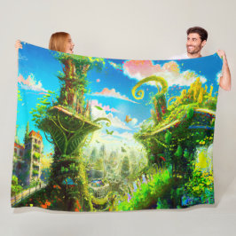Futuristic Colorful Plant City, door AI gegenereer Fleece Deken
