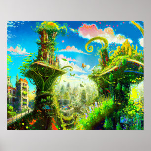 Futuristic Colorful Plant City, door AI gegenereer Poster