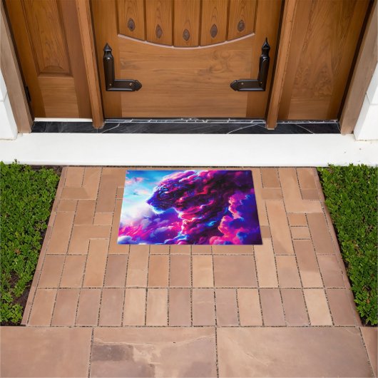 Futuristic Cosmic Neon Leopard  Deurmat (Buiten)