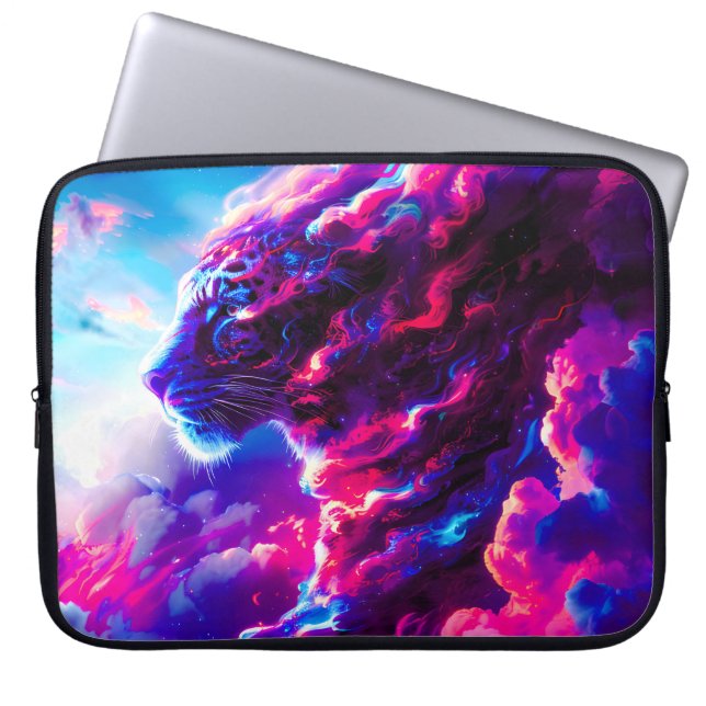 Futuristic Cosmic Neon Leopard  Laptop Sleeve (Voorkant)
