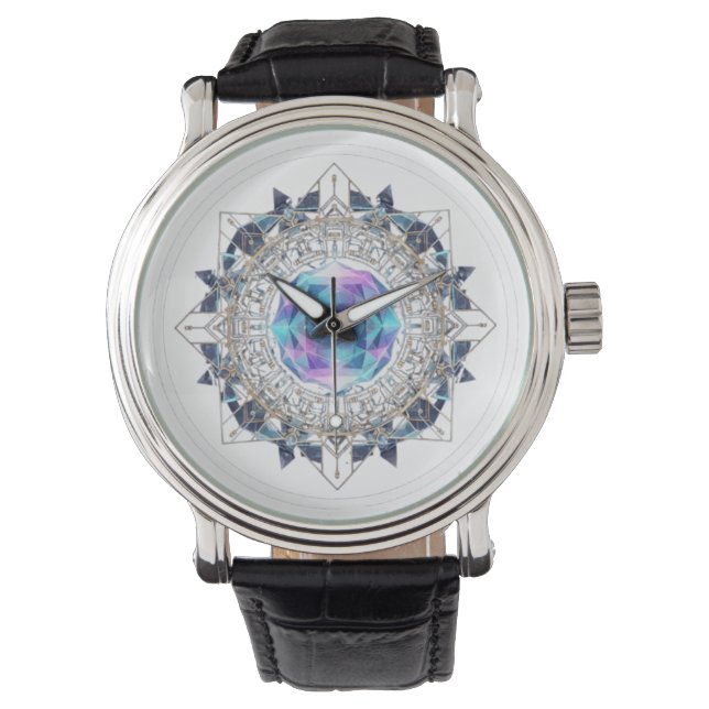 Futuristic Crystal Mandala – Geometric Tech Art Horloge (Voorkant)