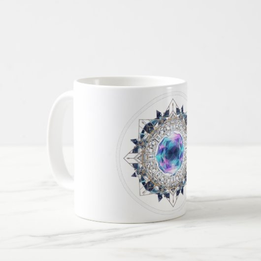 Futuristic Crystal Mandala – Geometric Tech Art Koffiemok (Voorkant links)