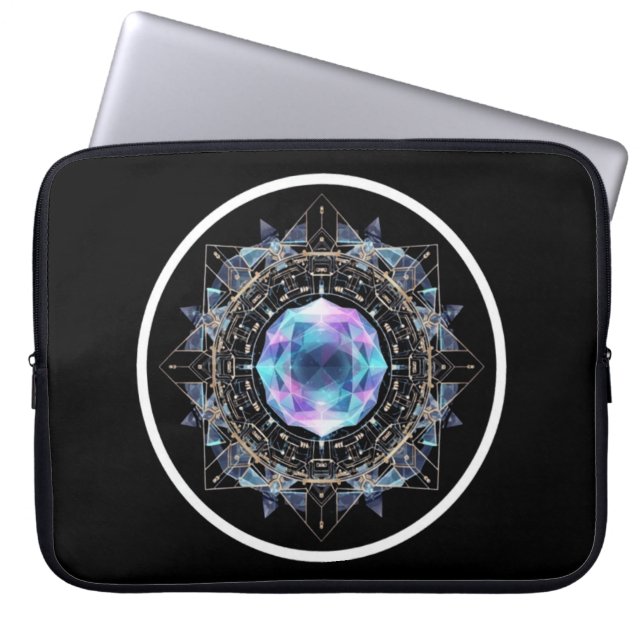 Futuristic Crystal Mandala – Geometric Tech Art Laptop Sleeve (Voorkant)
