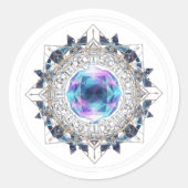 Futuristic Crystal Mandala – Geometric Tech Art Ronde Sticker (Voorkant)