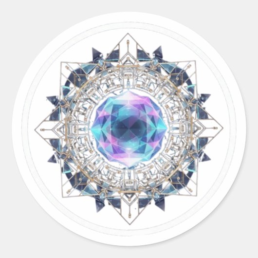 Futuristic Crystal Mandala – Geometric Tech Art Ronde Sticker (Voorkant)