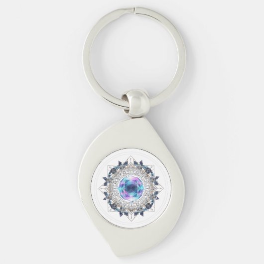 Futuristic Crystal Mandala – Geometric Tech Art Sleutelhanger (Voorkant)