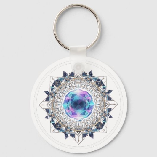Futuristic Crystal Mandala – Geometric Tech Art Sleutelhanger (Voorkant)