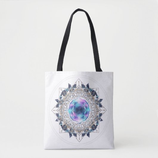 Futuristic Crystal Mandala – Geometric Tech Art Tote Bag (Voorkant)