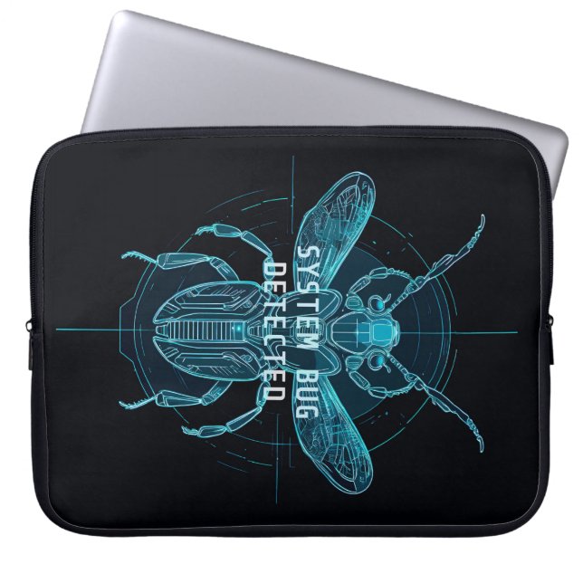 Futuristic Cyber Bug Detected IT Humor Laptop Sleeve (Voorkant)