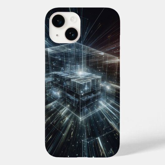 Futuristic Cyber Cube Phone Case - High-Tech Glow  (Achterkant)