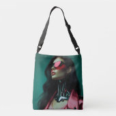 futuristic cybernetic woman crossbody tas (Achterkant)