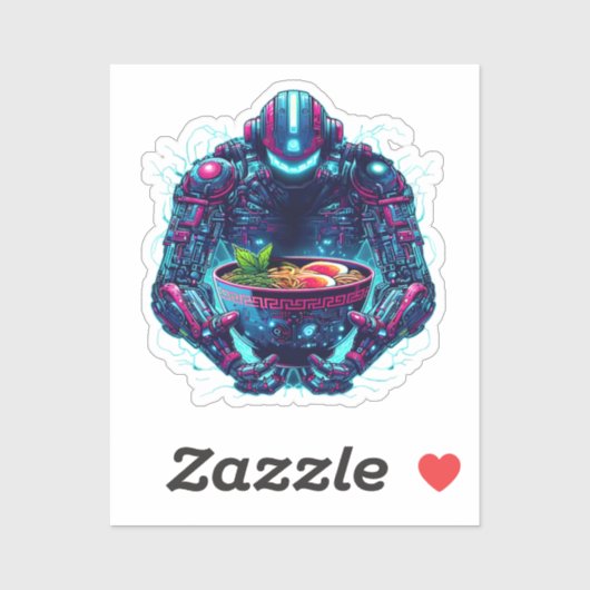 Futuristic Cyberpunk Robot Neon Food Ramen Sticker (Vel)