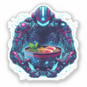 Futuristic Cyberpunk Robot Neon Food Ramen Sticker (Voorkant)