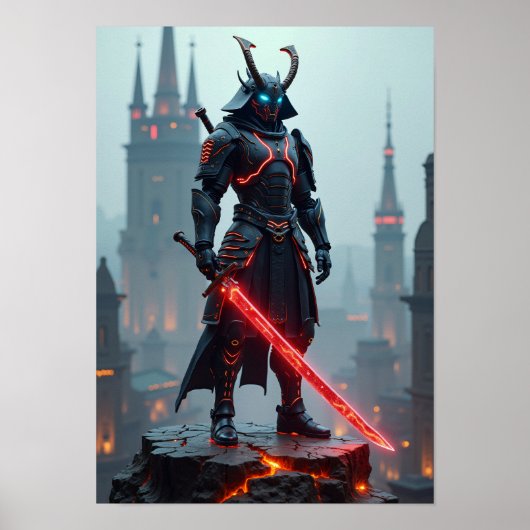 Futuristic Cyberpunk Samurai Warrior - Sci-Fi Mech Poster (Voorkant)
