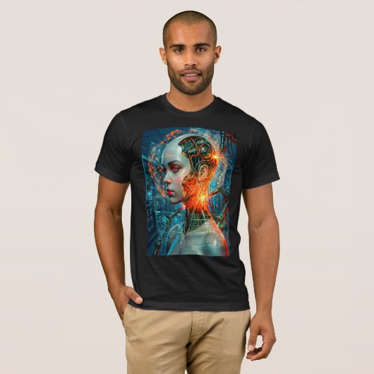 Futuristic Cyborg Neural Network Sci-Fi Tech T-shirt (Voorkant volledig)
