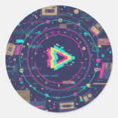 Futuristic Digital Play Button Abstract design  Ronde Sticker (Voorkant)
