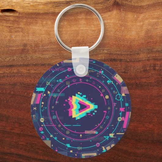Futuristic Digital Play Button Abstract design  Sleutelhanger (Voorkant)
