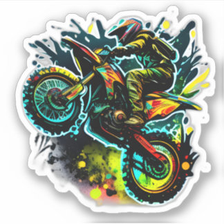 Futuristic Dirt Bike, Neon Motocross Off Road Bike Sticker