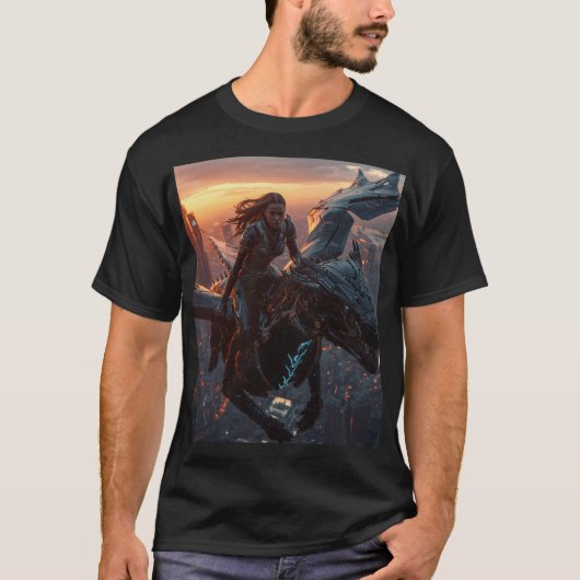 Futuristic Dragon Knight Artwork T-shirt (Voorkant)