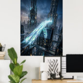 Futuristic Energy Bridge City Art Poster (Thuiskantoor)