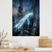Futuristic Energy Bridge City Art Poster (Keuken)