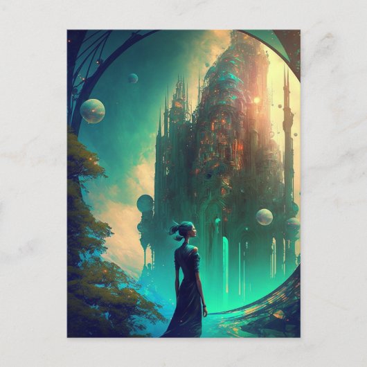 Futuristic Fantasy Castle Landscape Briefkaart (Voorkant)