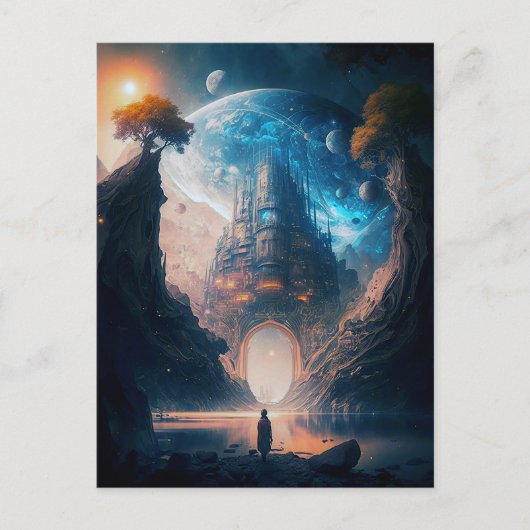 Futuristic Fantasy Castle Landscape Briefkaart (Voorkant)