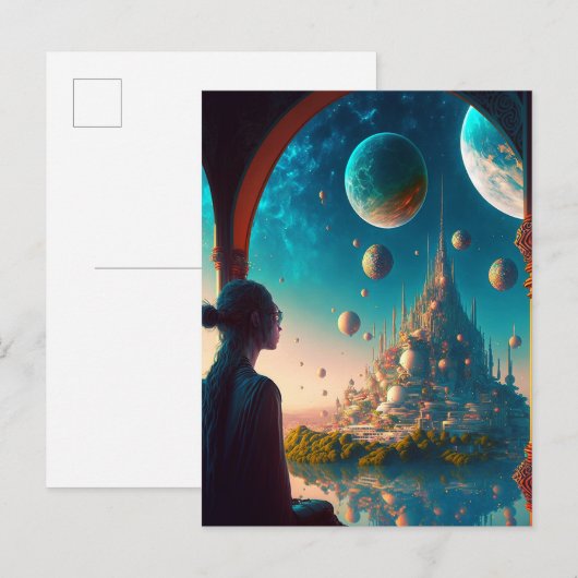 Futuristic Fantasy Castle Landscape Briefkaart (Voorkant / Achterkant)