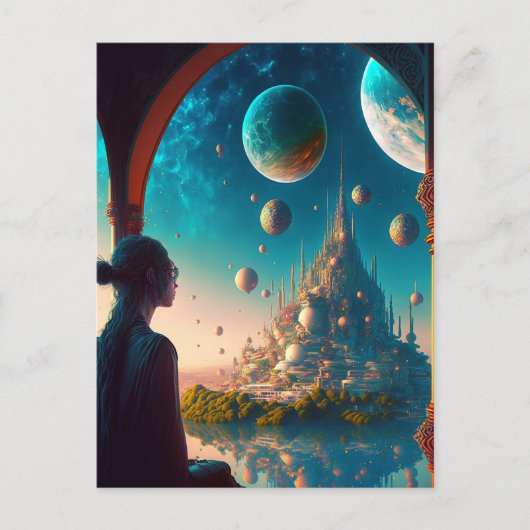 Futuristic Fantasy Castle Landscape Briefkaart (Voorkant)