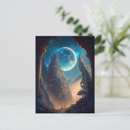 Futuristic Fantasy Castle Landscape Briefkaart (Staand voorkant)