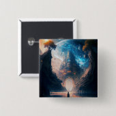 Futuristic Fantasy Castle Landscape Button (Voorkant /achterkant)