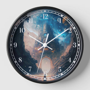 Futuristic Fantasy Castle Landscape Clock