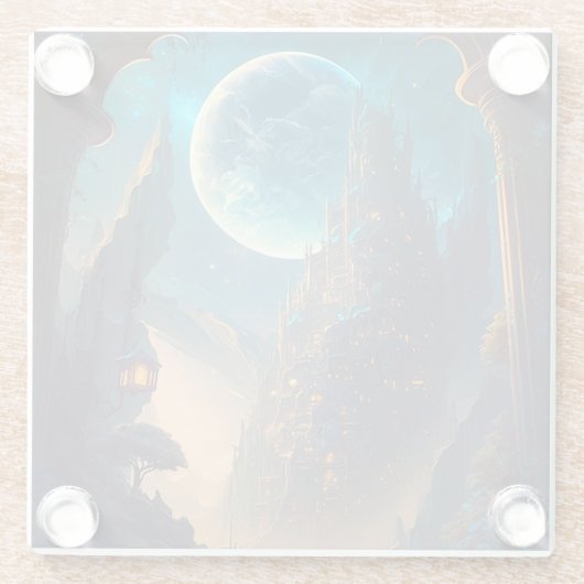 Futuristic Fantasy Castle Landscape Glazen Onderzetter (Achterkant)
