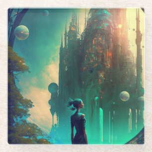 Futuristic Fantasy Castle Landscape Glazen Onderzetter