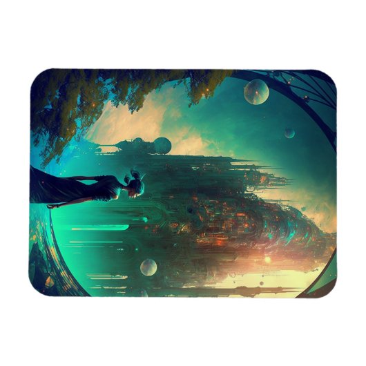 Futuristic Fantasy Castle Landscape Magneet (Horizontaal)