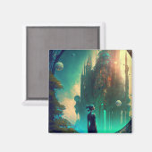 Futuristic Fantasy Castle Landscape Magneet (Voorkant / Achterkant)
