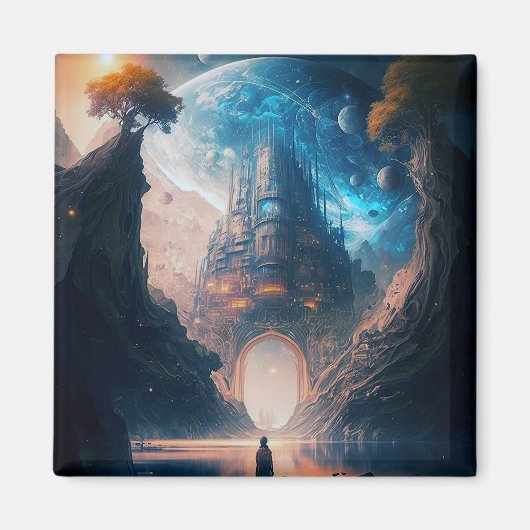 Futuristic Fantasy Castle Landscape Magnet (Voorkant)