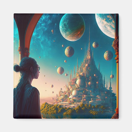 Futuristic Fantasy Castle Landscape Magnet (Voorkant)