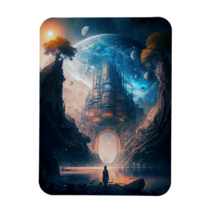 Futuristic Fantasy Castle Landscape Magnet Magneet
