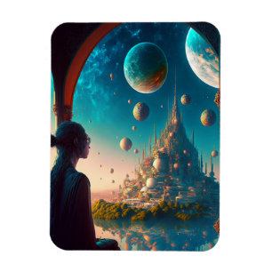 Futuristic Fantasy Castle Landscape Magnet Magneet