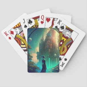 Futuristic Fantasy Castle Landscape Pokerkaarten