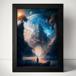 Futuristic Fantasy Castle Landscape Poster