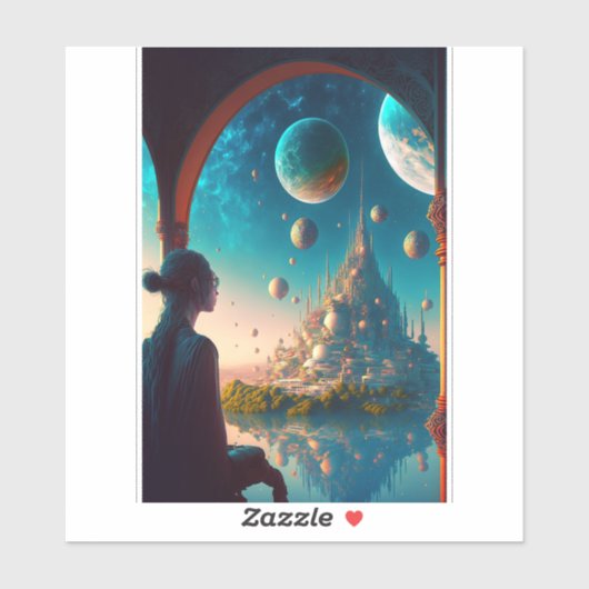 Futuristic Fantasy Castle Landscape Sticker (Vel)